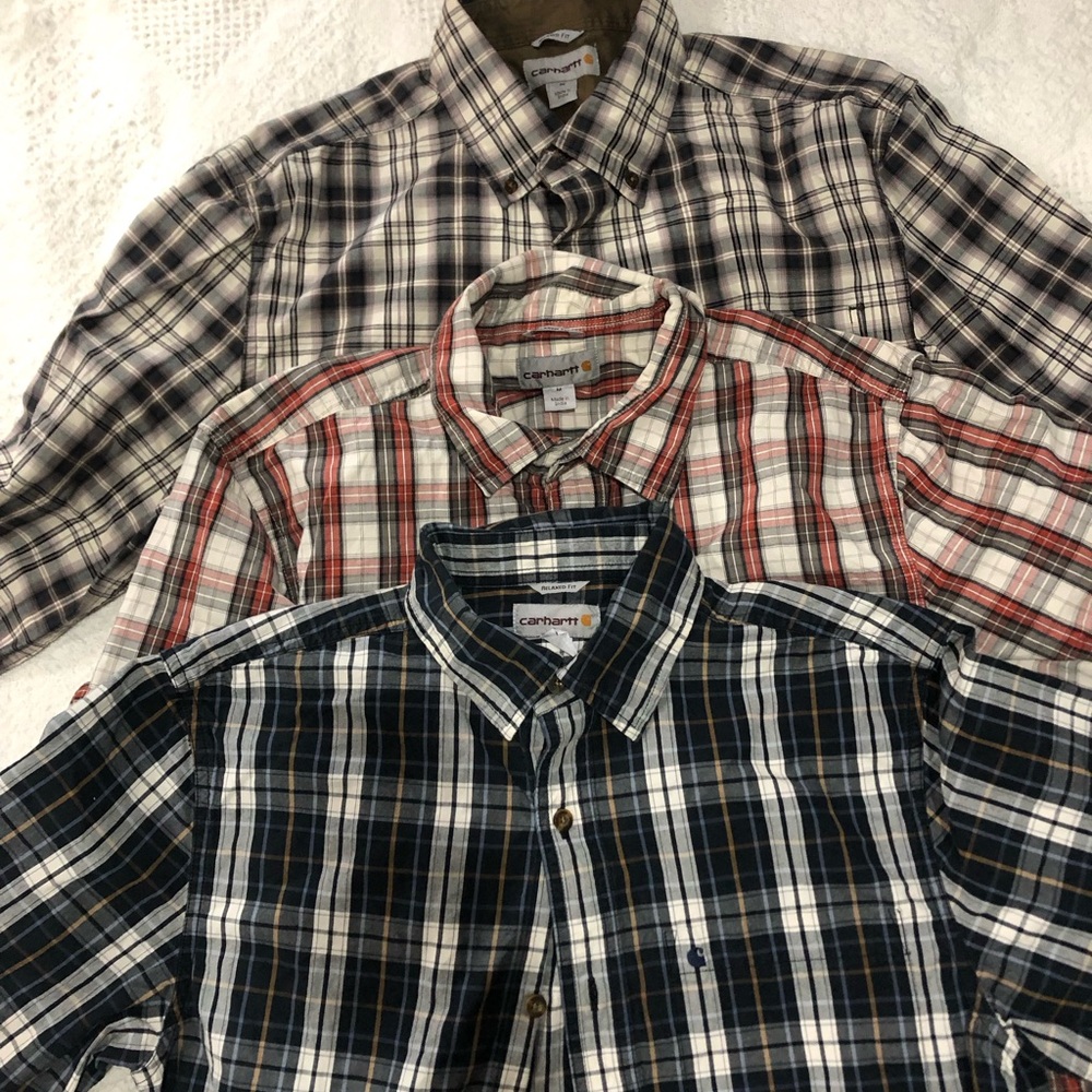Carhartt Men's Plaid Button-Down Shirts - Navy/Red/Tan (Set of 3)